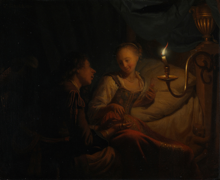 A Man Offering Gold and Coins to a Girl, Godfried Schalcken, c.1665-70.