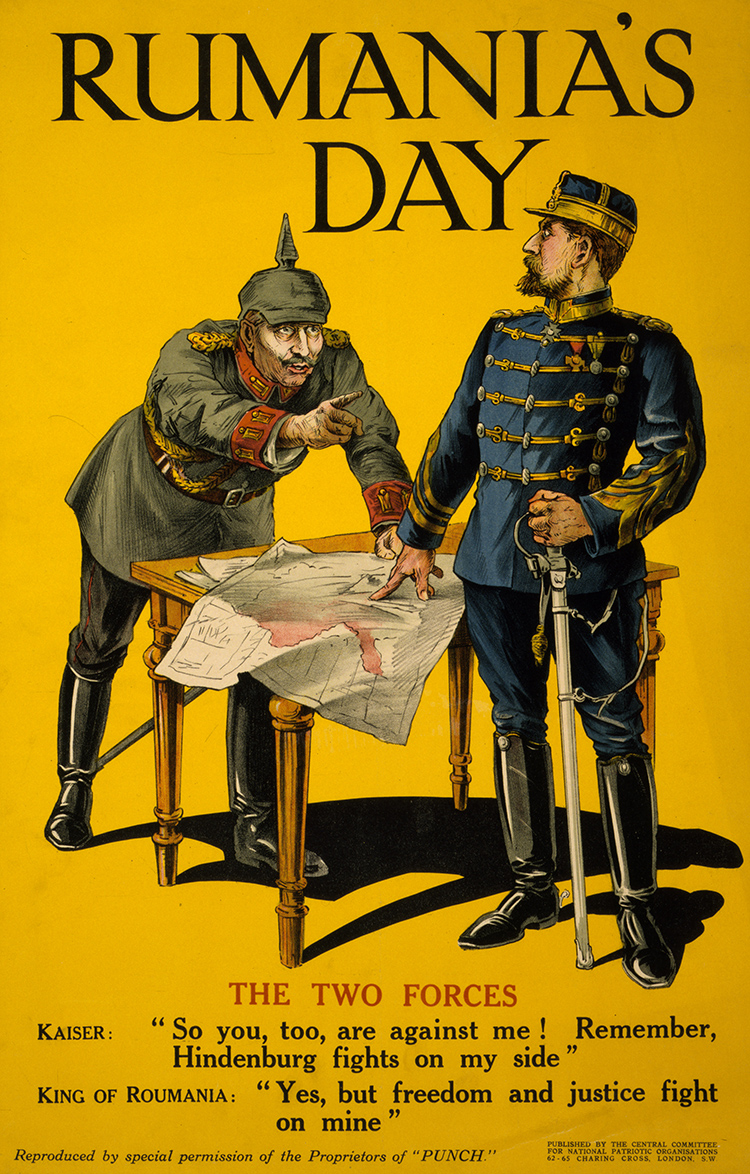 British propaganda poster welcoming Romania's decision to join the Entente.