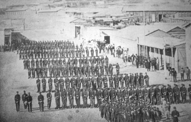 The Chilean Army in the Plaza Colón, Antofagasta, 1879.