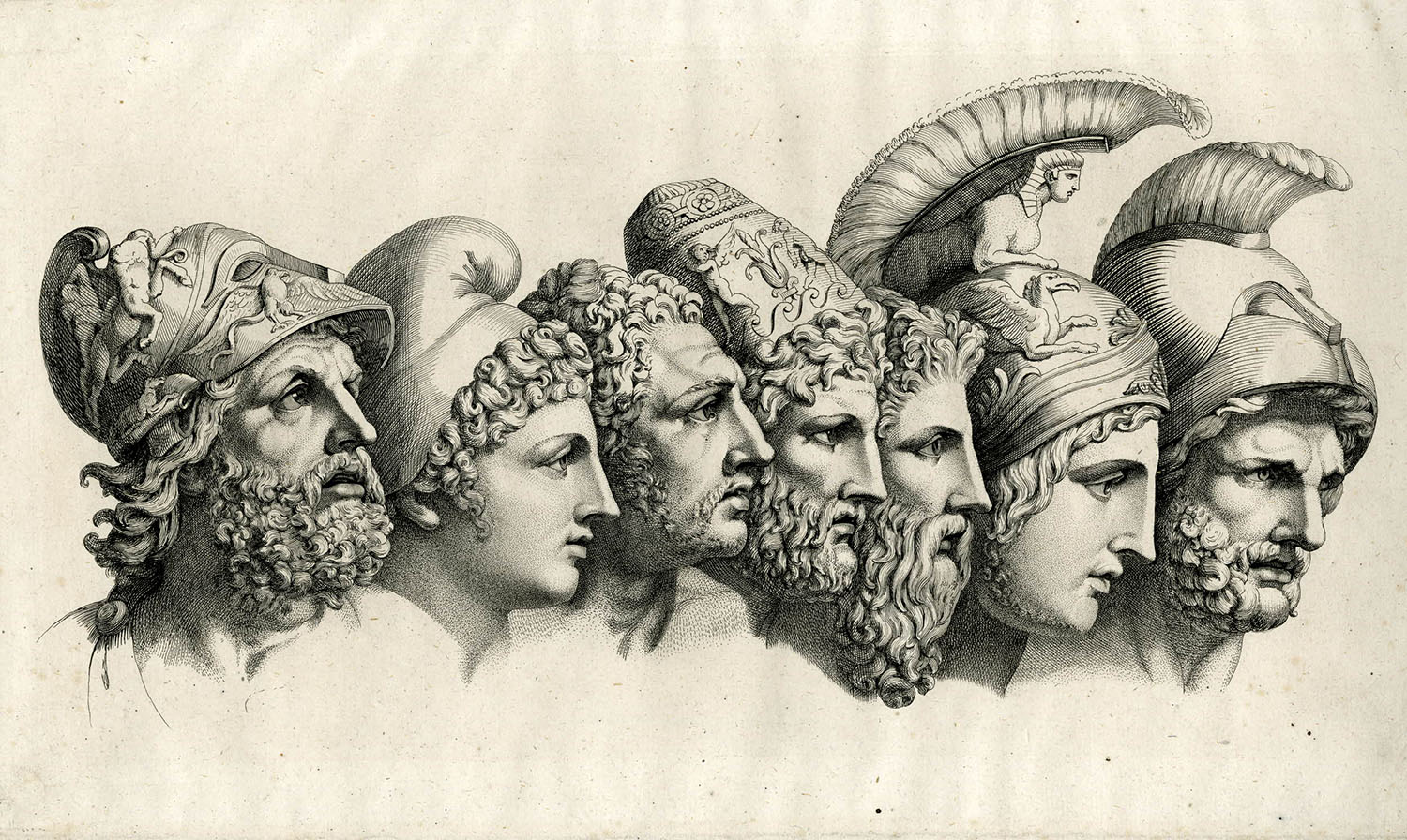 Seven heads of heroes from Homer's Iliad, Heinrich Dieterich, c.1796.
