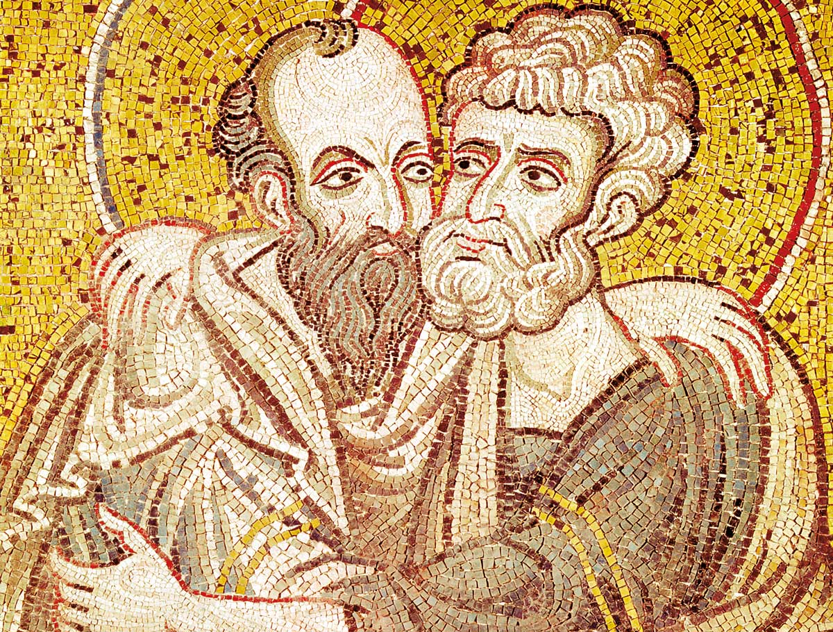 Peter and Paul embracing, Byzantine mosaic, 12th century © Bridgeman Images.