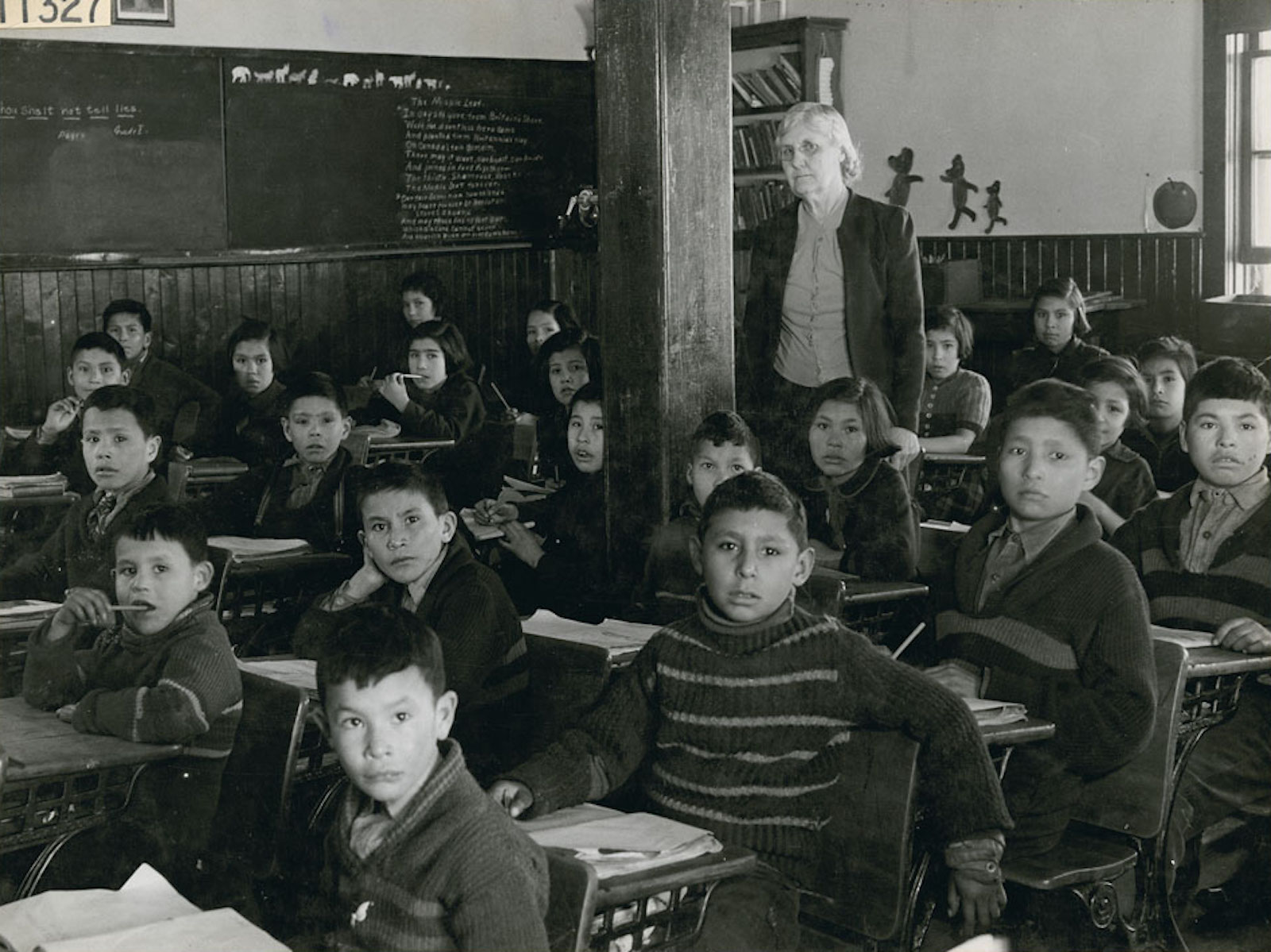 Cree students at the Anglican-run All Saints Indian Residential School in Lac La Ronge, Saskatchewan, March 1945. Bud Glunz. Library and Archives Canada, PA-134110 (CC BY 2.0).