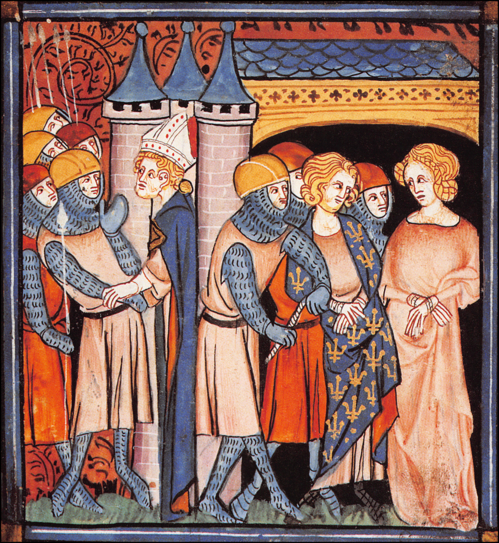 The capture of Charles of Lorraine by supporters of Hugh Capet, from the Chroniques de France  ou de Saint Denis, 14th century. APR/Gamma-Rapho/Getty Images.