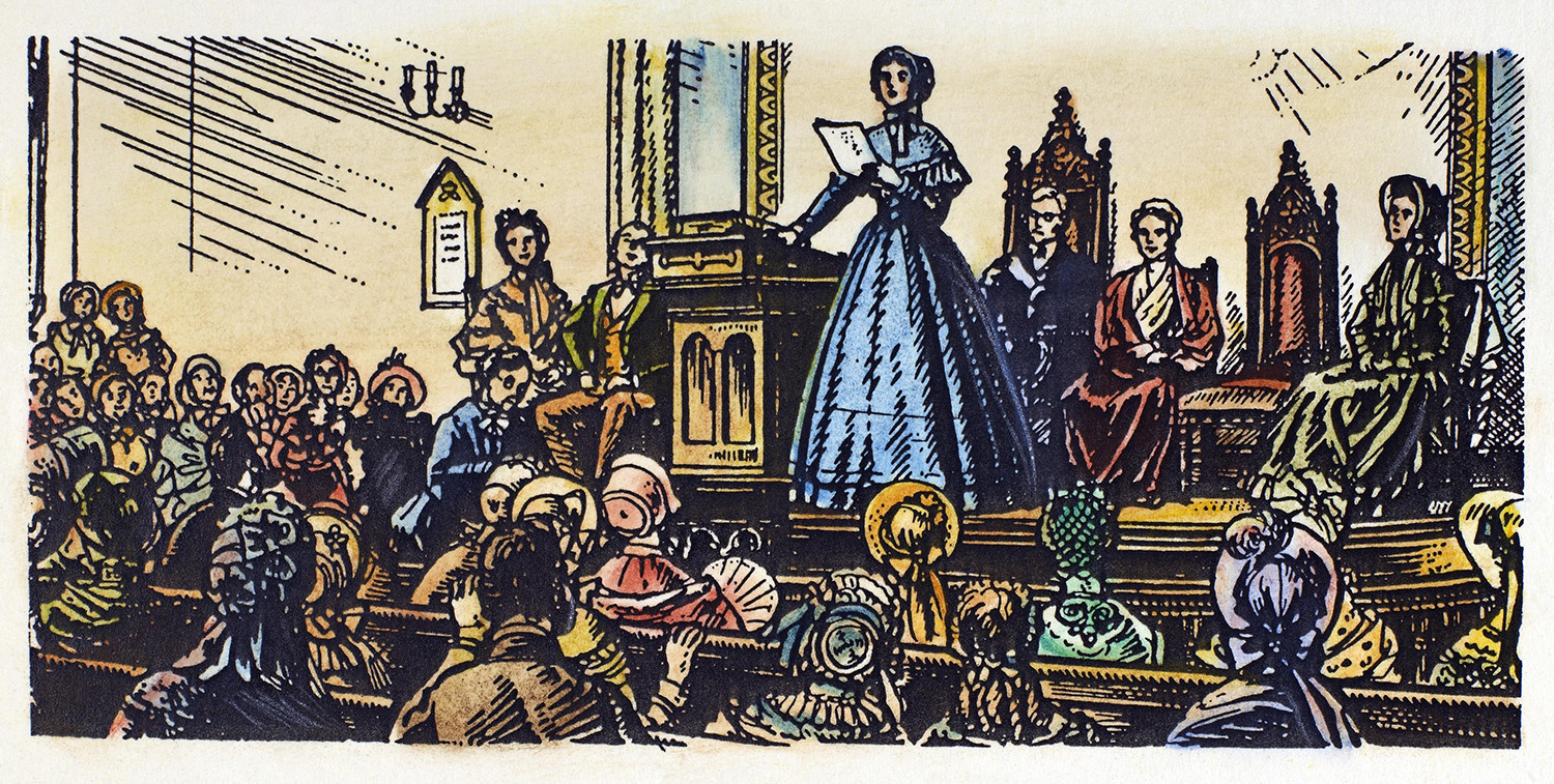 Elizabeth Cady Stanton addressing the first Women