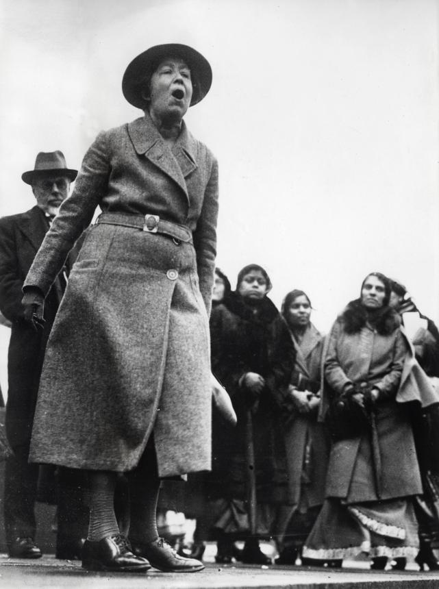 Sylvia Pankhurst protesting in Trafalgar Square, London, 1932.