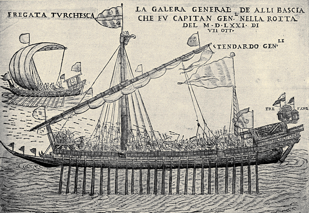 Turkish battleship in the 16th century, engraving by Melchior Lorichs. Lebrecht Music and Arts Photo Library / Alamy Stock Photo
