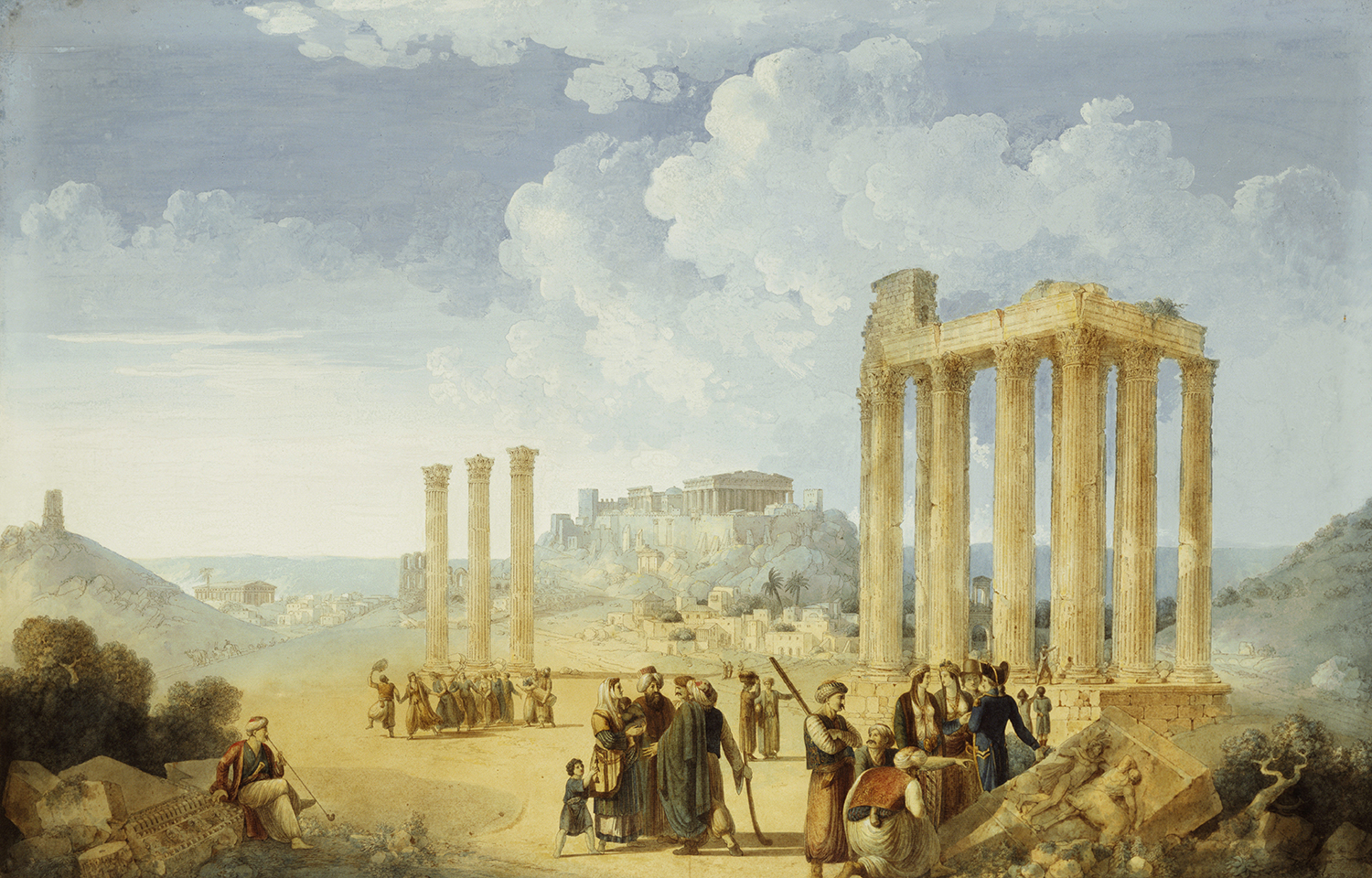 Temple of Olympian Zeus, Athens with the Acropolis in the distance, Louis-Francois Cassas, c.1800.