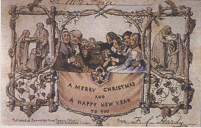 The first commercial Christmas card, produced by Henry Cole and John Horsley in 1843