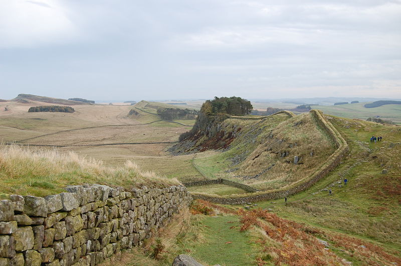 A stretch of Hadrian's Wall about 1 mile west of the Roman Fort near Housesteads