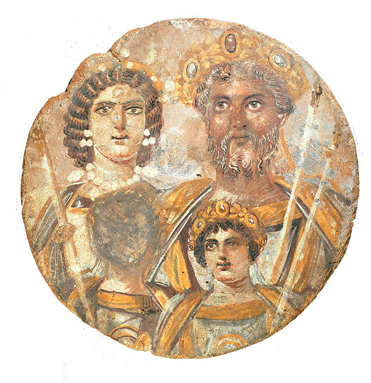 Emperor Septimus Severus with his wife, Julia Domna, and children Lucius and Caracalla, roundel, second century.