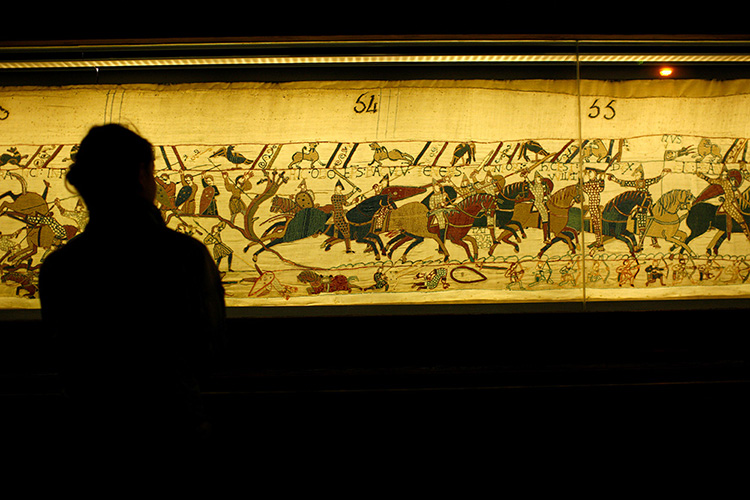 The Bayeux Tapestry on display in Bayeux. 