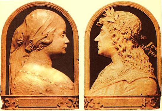 Renaissance-style cameos of Matthias and his Aragonese queen Beatrix, who brought with her an influx of Italian artists