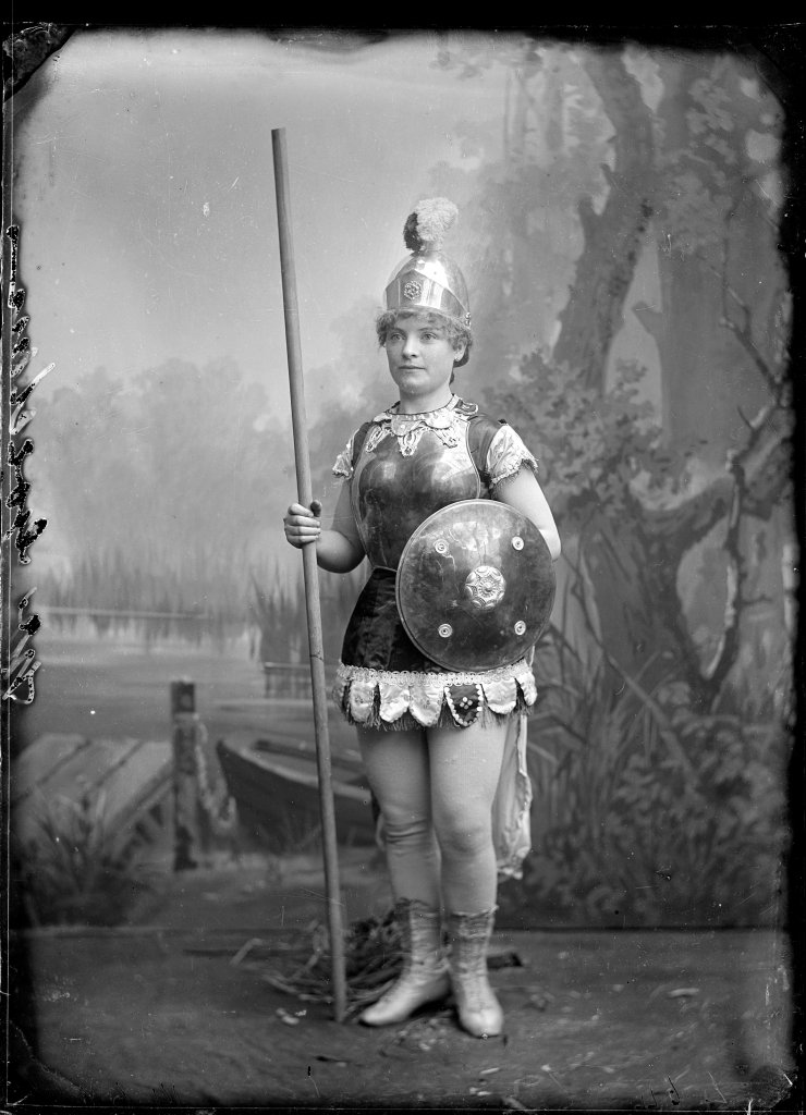 Portrait of a young woman dressed as Boudica, or 'Mother England', c.1900.