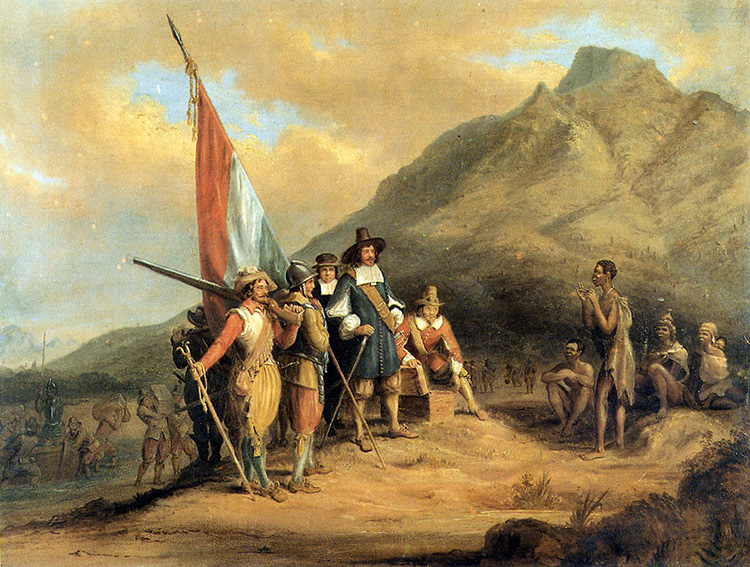 Jan van Riebeeck arrives in Table Bay in April 1652, Charles Davidson Bell (1813-1882).