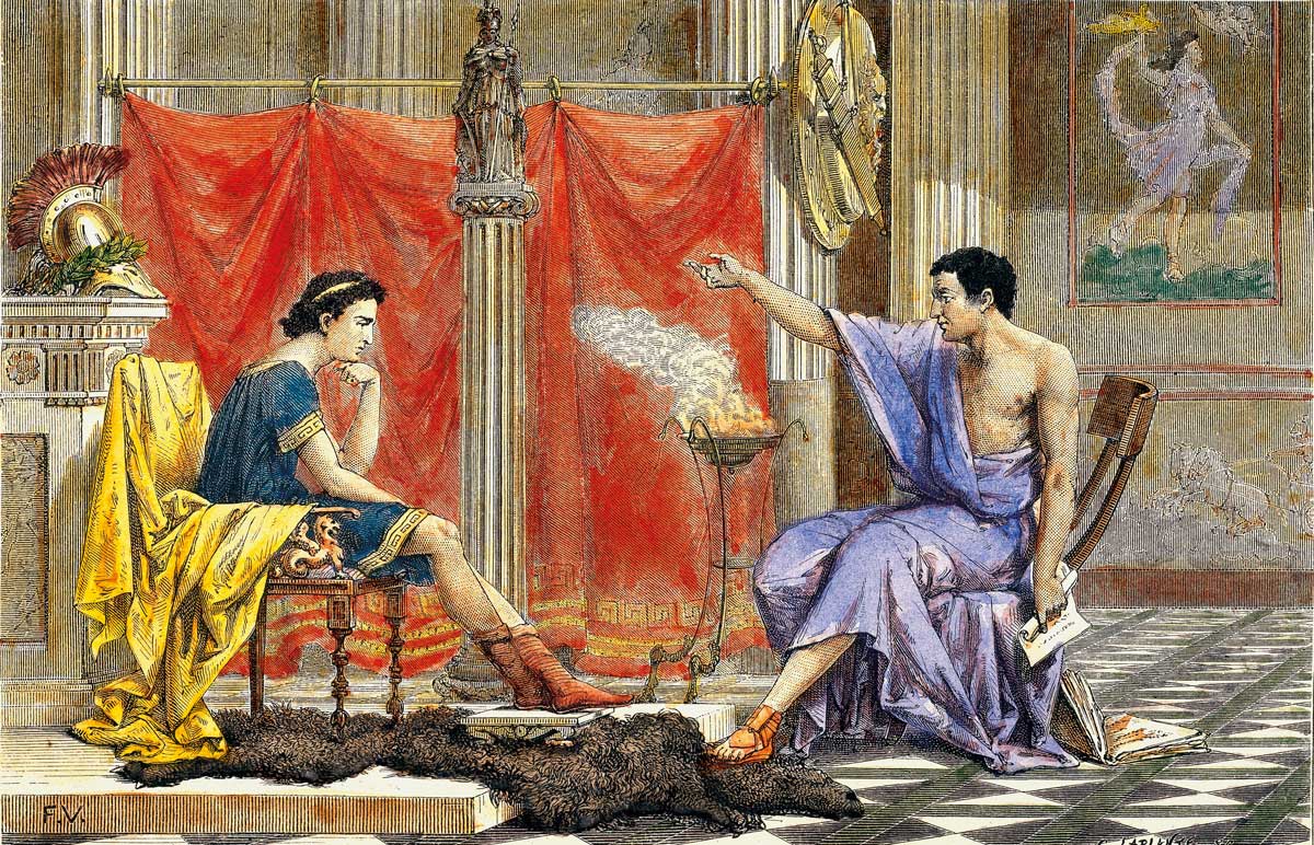 King and counsel: Aristotle and his Pupil Alexander, woodcut, by Otto Spamer, 1876 © akg-images.
