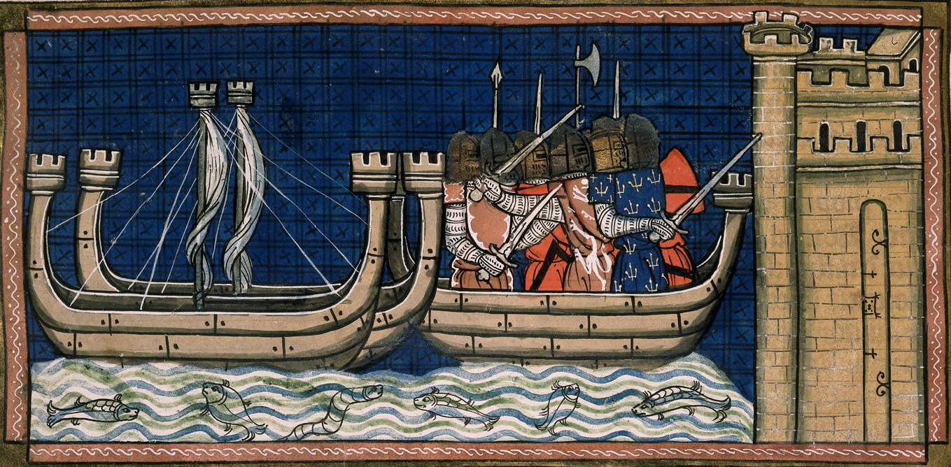 Detail of a miniature of the attack on Damietta, French.