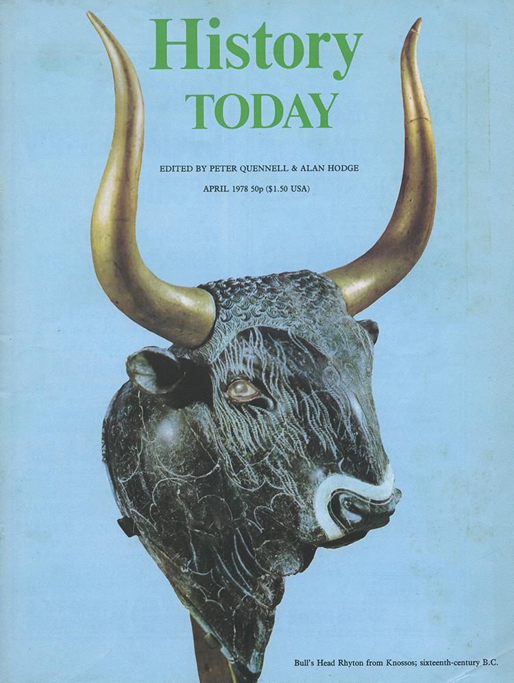 Bull's head rhyton from Knossos, 16th century BC on the cover of History Today, April 1978.