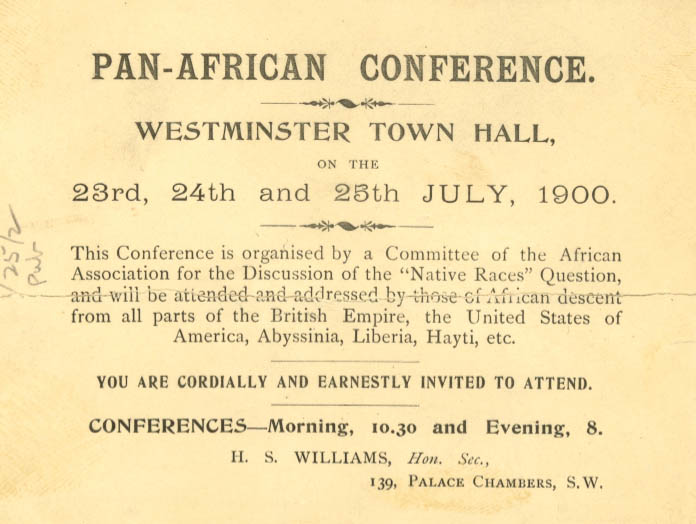 Invitation to Pan-African Conference at Westminster Town Hall, July 1900.