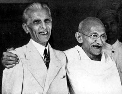 Muhammad Ali Jinnah with Mohandas Gandhi in Bombay, September 1944.
