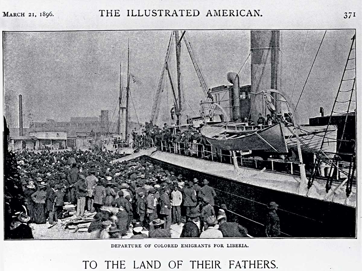 Emigrants departing for Liberia from Savannah, Georgia on the Laurada, from the Illustrated American, 21 March 1896 © Getty Images. 