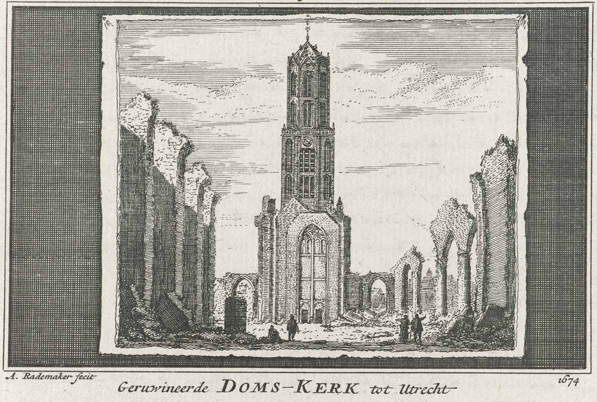 The Dom in Utrecht after the storm of 1674, Abraham Rademaker (1727 - 1733). Rijksmuseum.