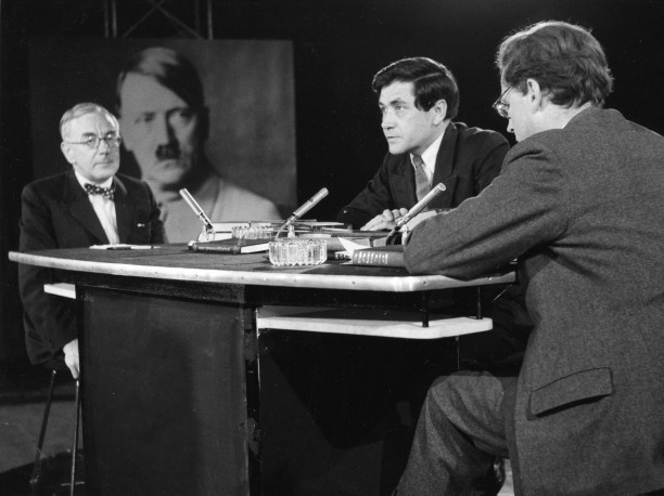 A.J.P. Taylor (left) discusses his book, The Origins of the Second World War, with Hugh Trevor- Roper (right) in a BBC broadcast of 1961 chaired by Robert Kee.