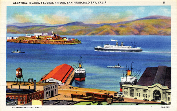 Wish you were here? A linen postard of Alcatraz from 1932. Getty / Archive Photos