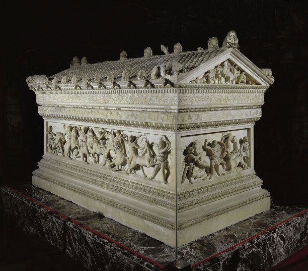 The tomb from Sidon c. 330 BC, now in the Archaeological Museum, Istanbul, with the relief known as the Alexander Sarcophagus. The king's actual tomb has never been found. AKG Images/Erich Lessing/Archeology Mus Istanbul