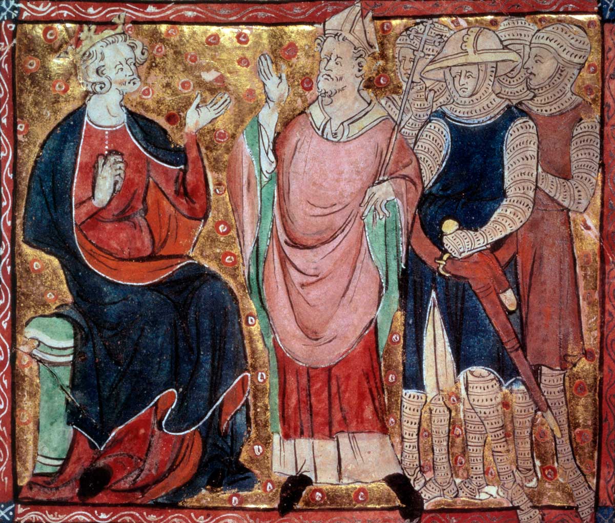 Henry II receiving a bishop and soldiers, from a French manuscript, 15th century © Bridgeman Images. 