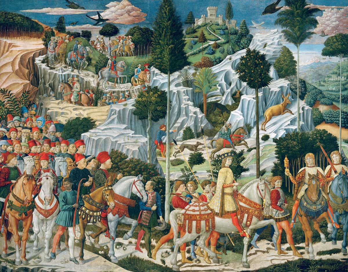 The Journey of the Magi to Bethlehem, from the east wall of the Chapel of the Palazzo Medici Riccardi, Florence, by Benozzo di Lese di Sandro Gozzoli, c.1459 © Bridgeman Images