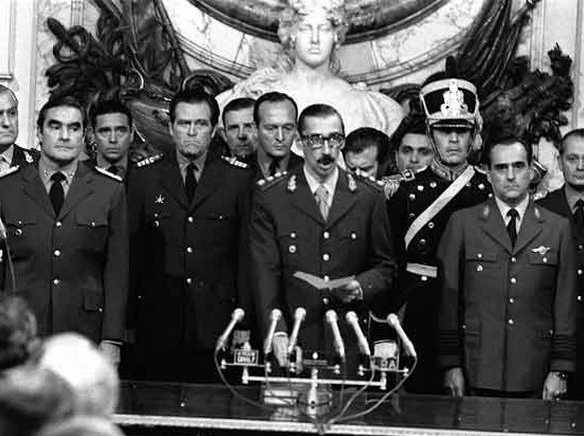 Lieutenant General Jorge Rafael Videla swearing the Oath as he becomes the President of Argentina.