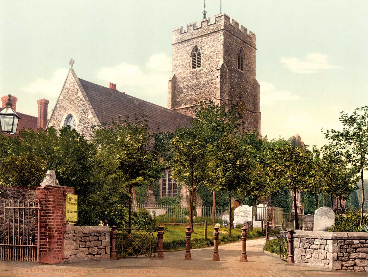 the Parish Church of St Mary and  St Eanswythe, Folkestone, c.1890 Courtesy Library of Congress, Washington DC/Wikimedia/Creative Commons. 
