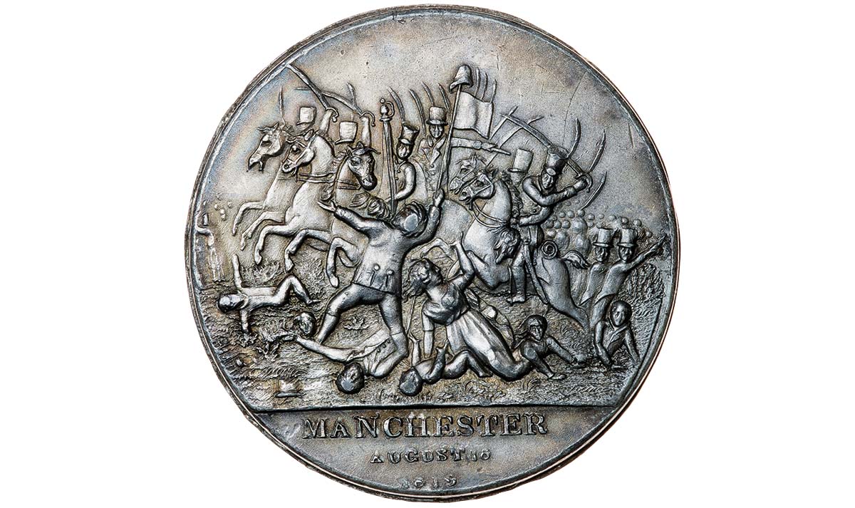 Obverse side of a medal commemorating the Peterloo Massacre, 19th century © Timothy Millett Collection/Bridgeman Images