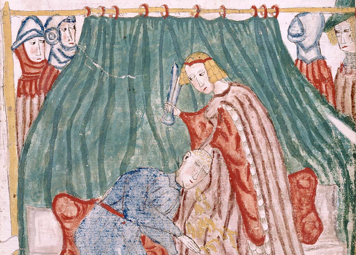 Miniature of Delilah cutting Samson's hair, 1445. Manuscripts and Archives Division, The New York Public Library. 