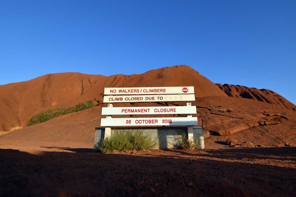 The new sign marking the permanent ban on climbing Uluru © Saeed Khan/AFP/Getty Images.