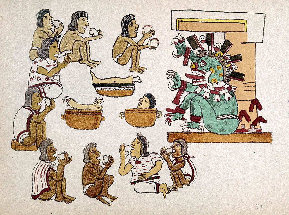 illustration of Aztec cannibalism, from the Codex Magliabechiano, 16th century.