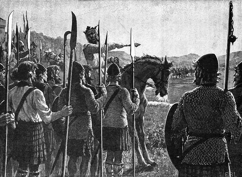 Bruce reviewing troops before the Battle of Bannockburn