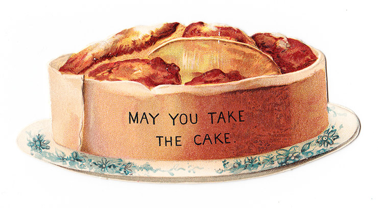 Cutting humour: a Victorian greetings card in the shape of a cake, c.1880.