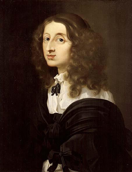 Portrait of Christina by Sébastien Bourdon, who exaggerated her eyes.