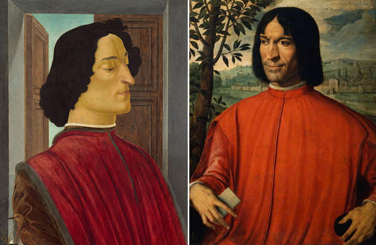Giuliano de' Medici (left) and Lorenzo de' Medici. Portraits by Botticelli and an unknown artist