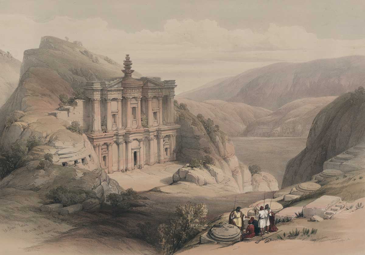 El Deir Petra, 8 March 1839, David Roberts. Library of Congress.