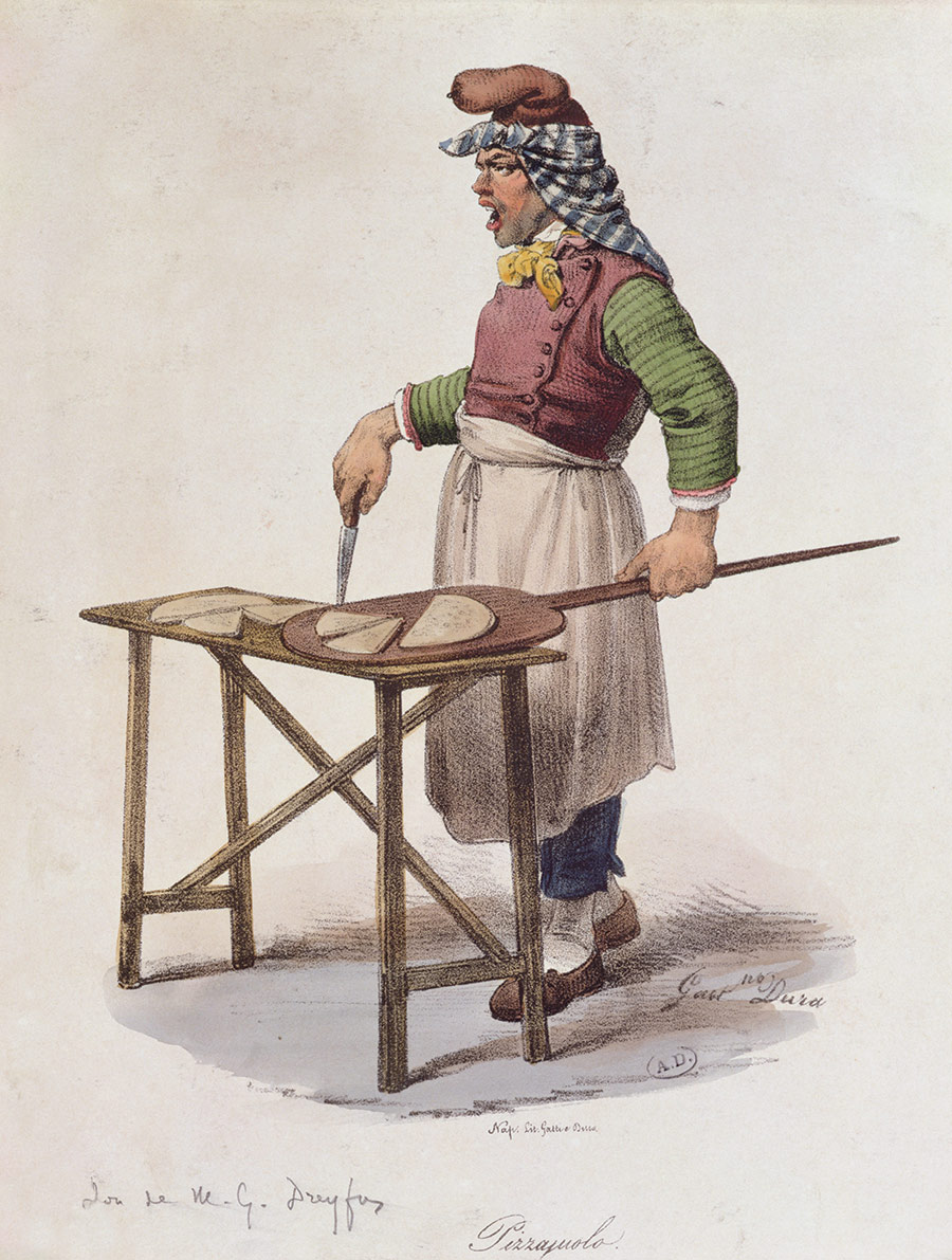 Fast food outlet: a Neapolitan pizza seller, 19th century.