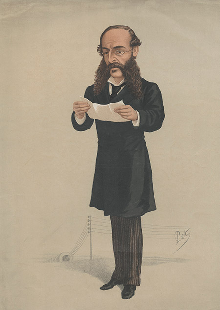 News agent: Reuter, caricatured  by Pet, 1877.