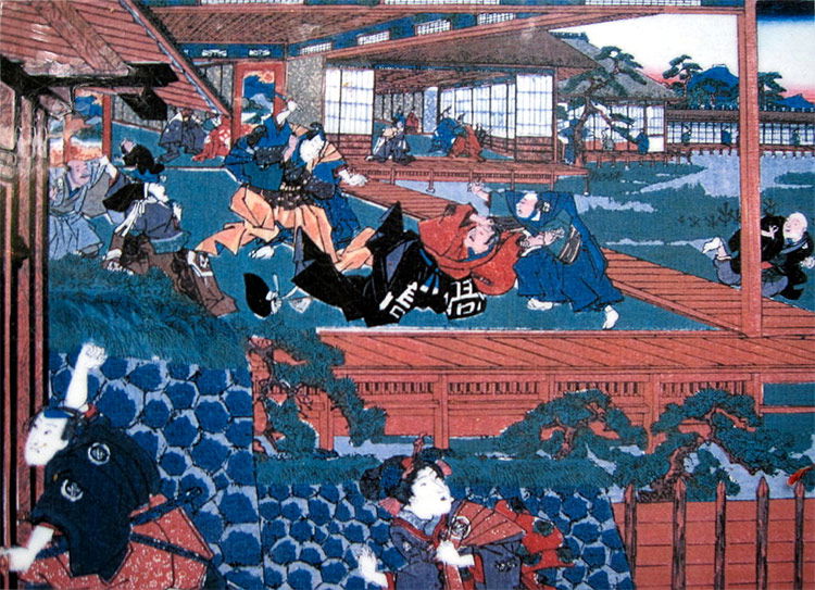 Ukiyo-e depicting Asano Naganori's assault on Kira Yoshinaka