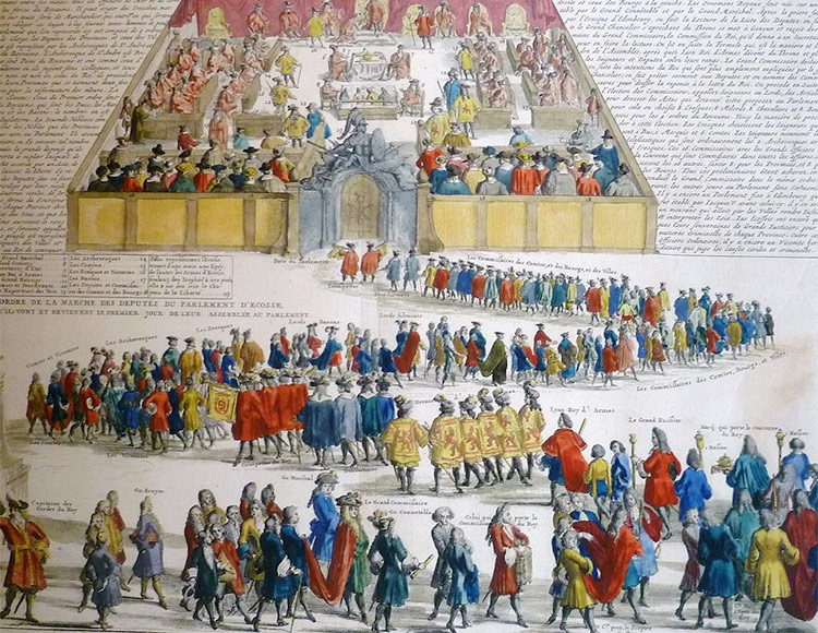 18th-century French illustration of an opening of the Scottish Parliament