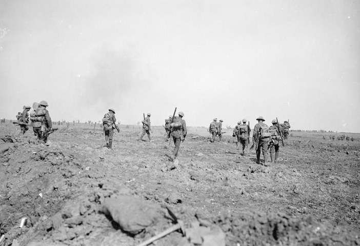 British troops moving up to the attack during the Battle of Morval, 25 September 1916