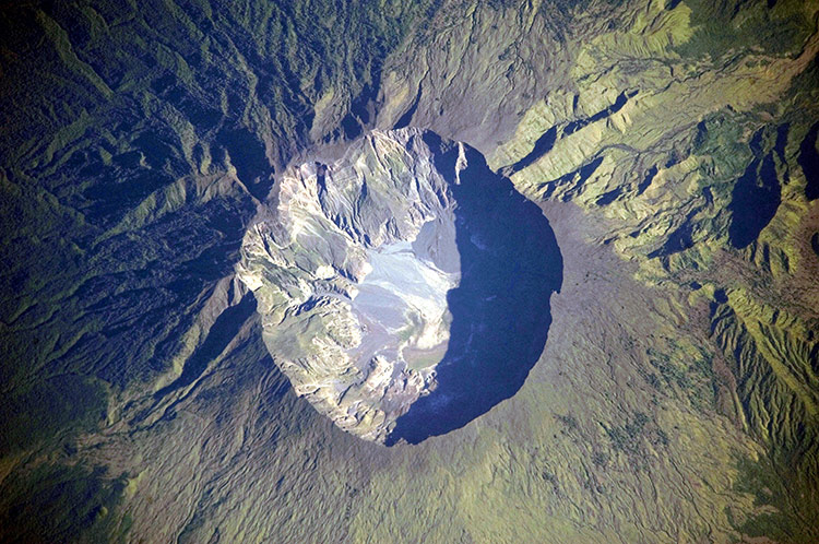 Destructive legacy: a NASA photograph of the huge caldera formed when Mount Tambora erupted in 1815.
