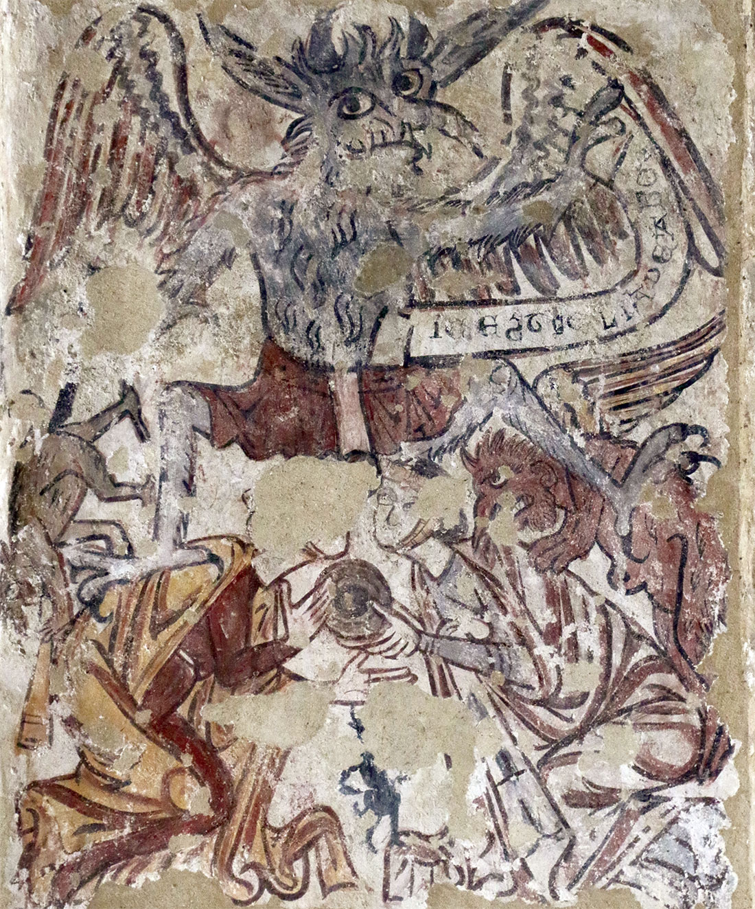 Word up: the demon Titivillus, medieval wall painting, St Mary, Melbourne, Derbyshire.