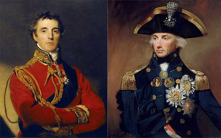 The Duke of Wellington, by Sir Thomas Lawrence (1814), and Lemuel Francis Abbott's portrait of Lord Nelson.