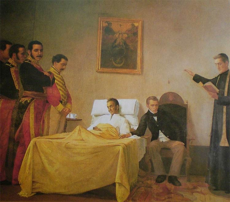Bolívar's death by Venezuelan painter Antonio Herrera Toro